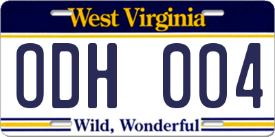 WV license plate ODH004