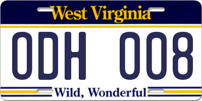 WV license plate ODH008