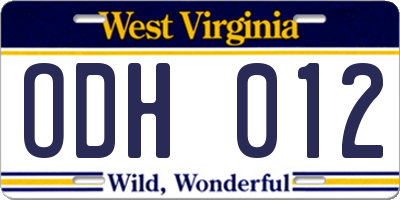 WV license plate ODH012