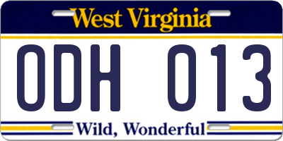 WV license plate ODH013