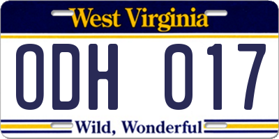 WV license plate ODH017