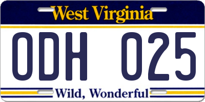 WV license plate ODH025