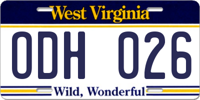 WV license plate ODH026