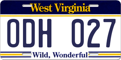 WV license plate ODH027
