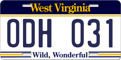 WV license plate ODH031