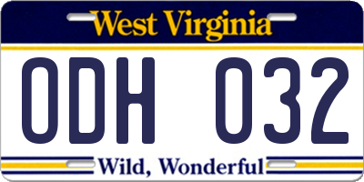 WV license plate ODH032