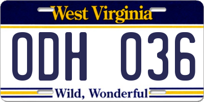 WV license plate ODH036