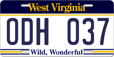WV license plate ODH037