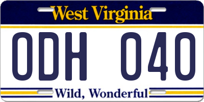 WV license plate ODH040
