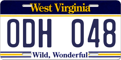WV license plate ODH048