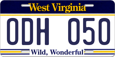 WV license plate ODH050