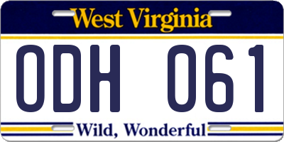 WV license plate ODH061