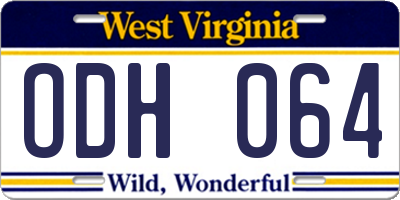 WV license plate ODH064
