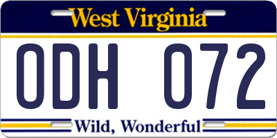 WV license plate ODH072