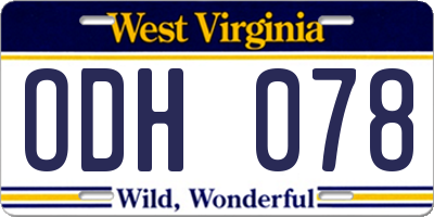 WV license plate ODH078