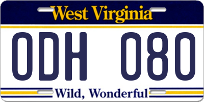 WV license plate ODH080
