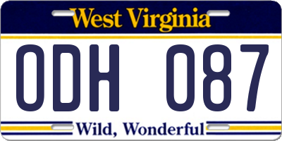 WV license plate ODH087