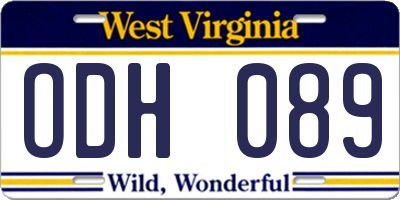 WV license plate ODH089