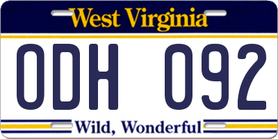 WV license plate ODH092