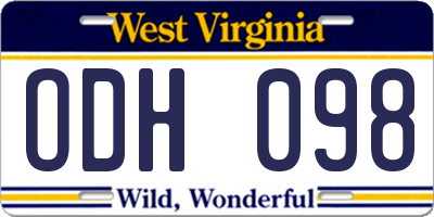 WV license plate ODH098