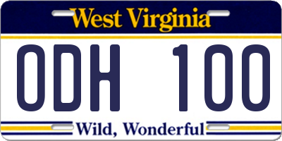 WV license plate ODH100