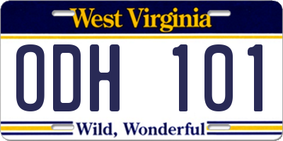 WV license plate ODH101