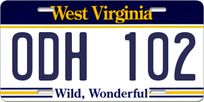 WV license plate ODH102
