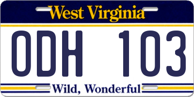 WV license plate ODH103