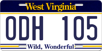 WV license plate ODH105