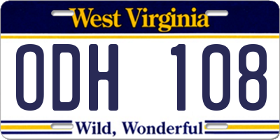 WV license plate ODH108