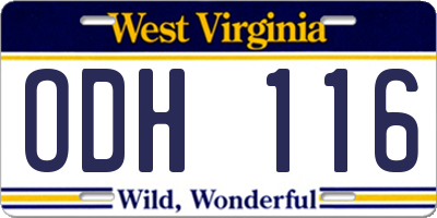 WV license plate ODH116