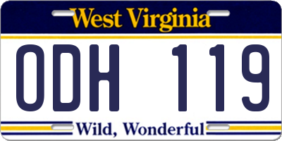 WV license plate ODH119