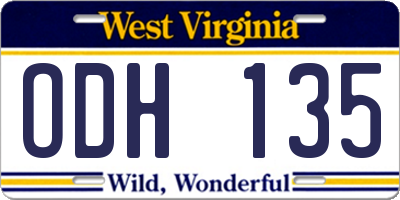 WV license plate ODH135