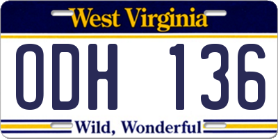 WV license plate ODH136