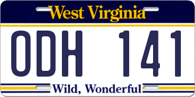 WV license plate ODH141