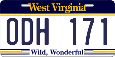 WV license plate ODH171