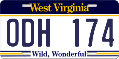WV license plate ODH174
