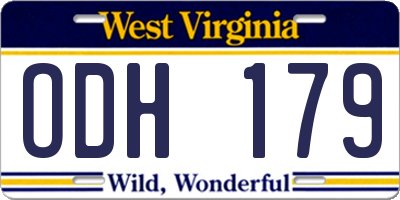 WV license plate ODH179
