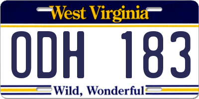 WV license plate ODH183