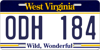 WV license plate ODH184