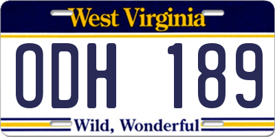 WV license plate ODH189