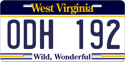 WV license plate ODH192