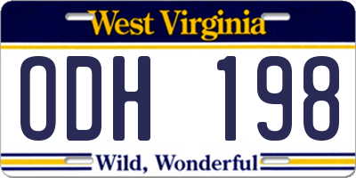 WV license plate ODH198
