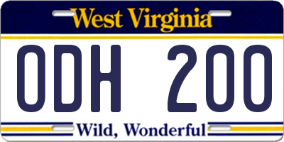 WV license plate ODH200
