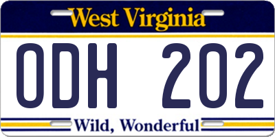 WV license plate ODH202