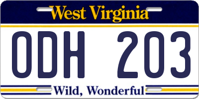 WV license plate ODH203