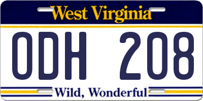 WV license plate ODH208