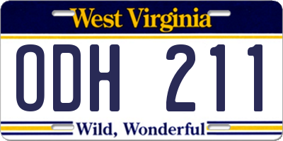 WV license plate ODH211
