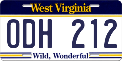 WV license plate ODH212