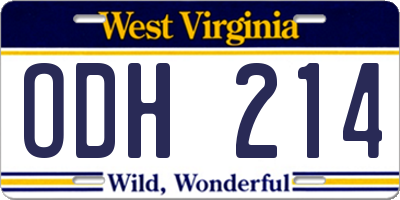 WV license plate ODH214